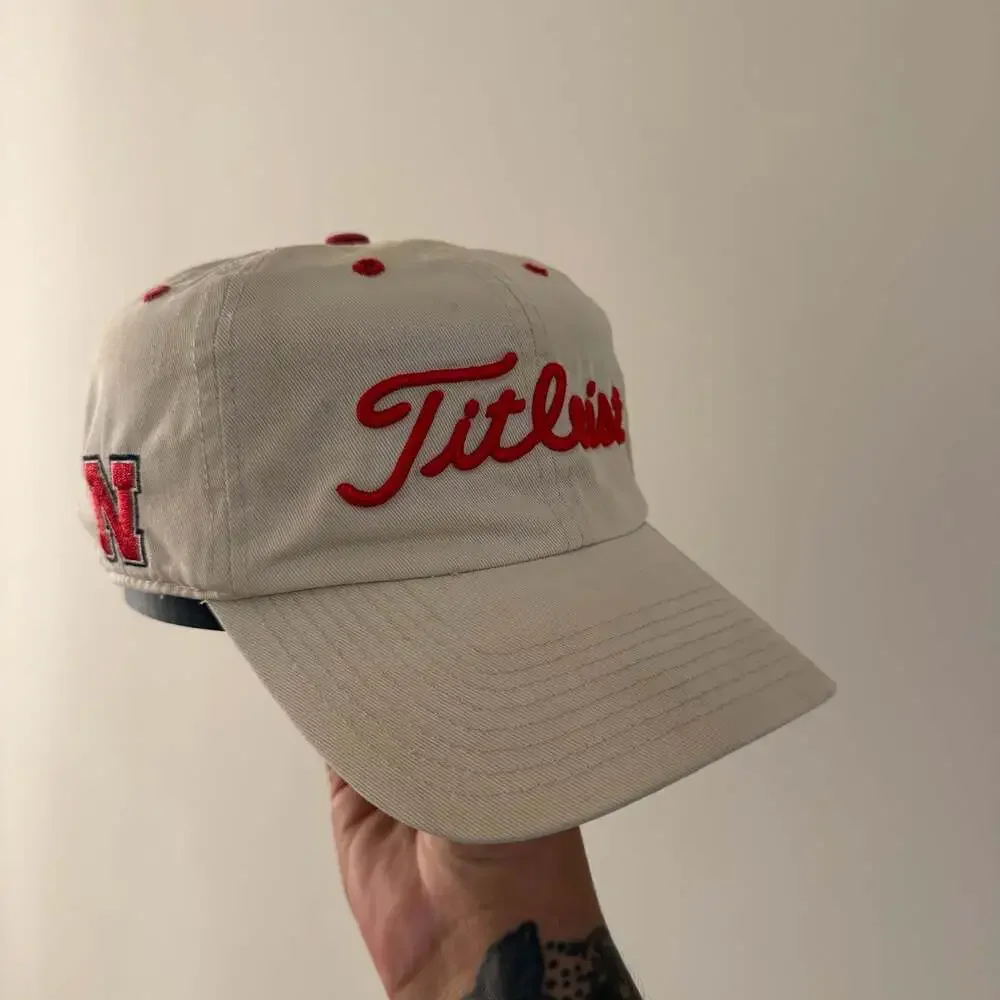Titleist Beige Cotton Strapback Hat with Embroidered Nebraska Cornhuskers N Logo